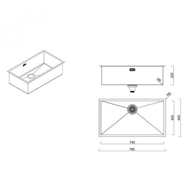 Кухонная мойка 78 см Kantera Cube CRR740 MB микробрашированная сталь