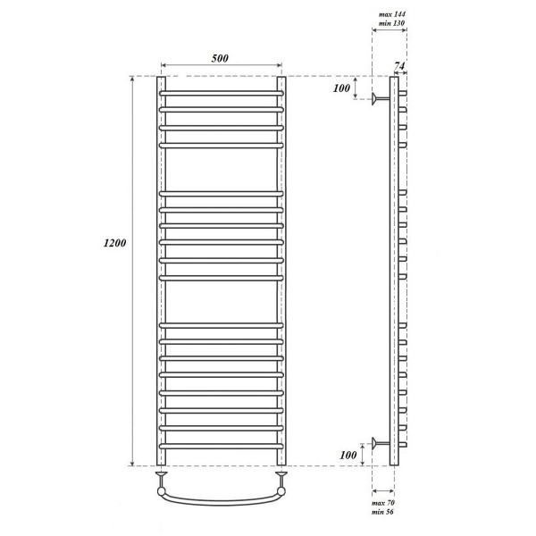 Полотенцесушитель водяной Point PN05152S П18 500x1200, хром