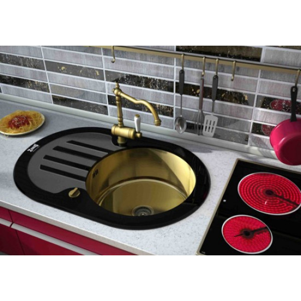 Кухонная мойка ZorG Glass GL-7851-OV-BLACK-BRONZE Черный / Бронза