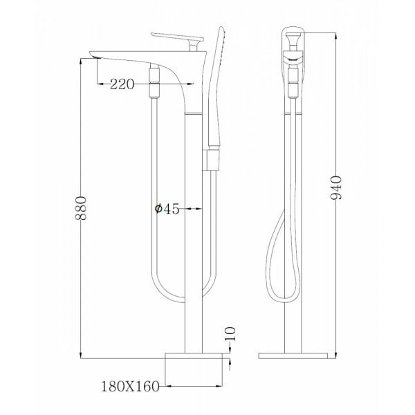 Смеситель ABBER Zeitlos AF8915W напольный для ванны, белый-хром