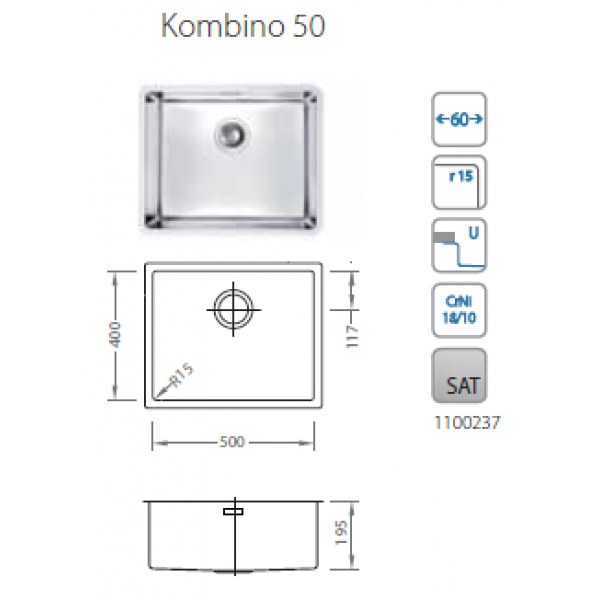 Мойка для кухни Alveus Kombino 50 U Satin