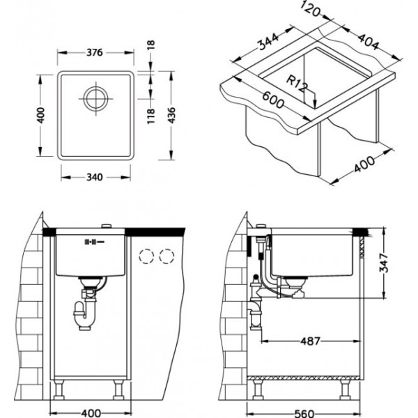 Мойка для кухни Alveus Quadrix 20 BRS, нерж. сталь брашированная