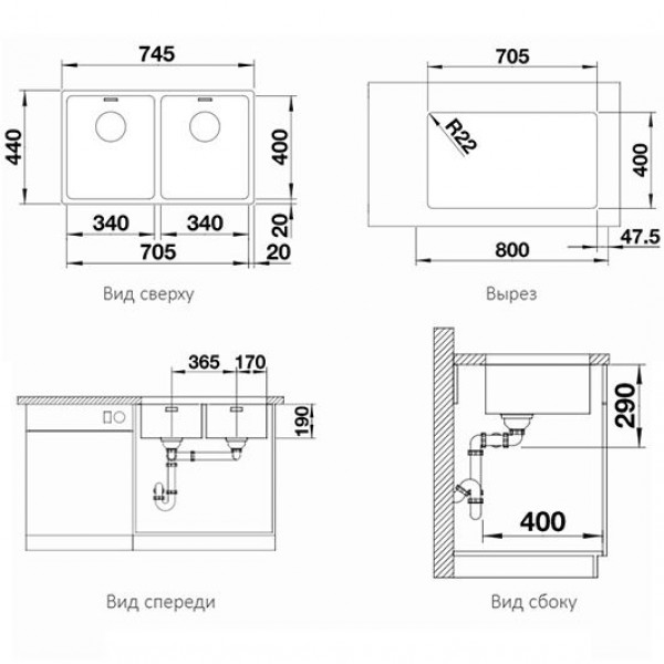 Кухонная мойка BLANCO ANDANO 340/340- U нерж. сталь зеркальная полировка 522983