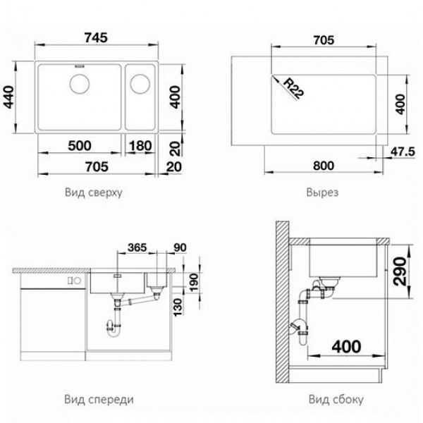 Кухонная мойка Blanco Andano 500/180-U чаша справа 522989