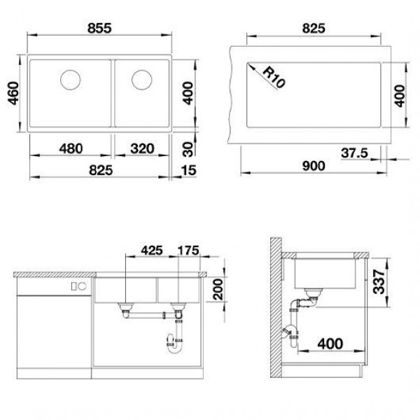 Кухонная мойкаBlanco SUBLINE 480/320-U темная скала 523585