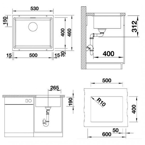 Кухонная мойка BLANCO SUBLINE 500-U /527353/ вулканический серый