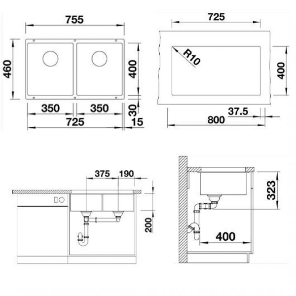 Кухонная мойка Blanco Subline 350/350-U серый беж 523581