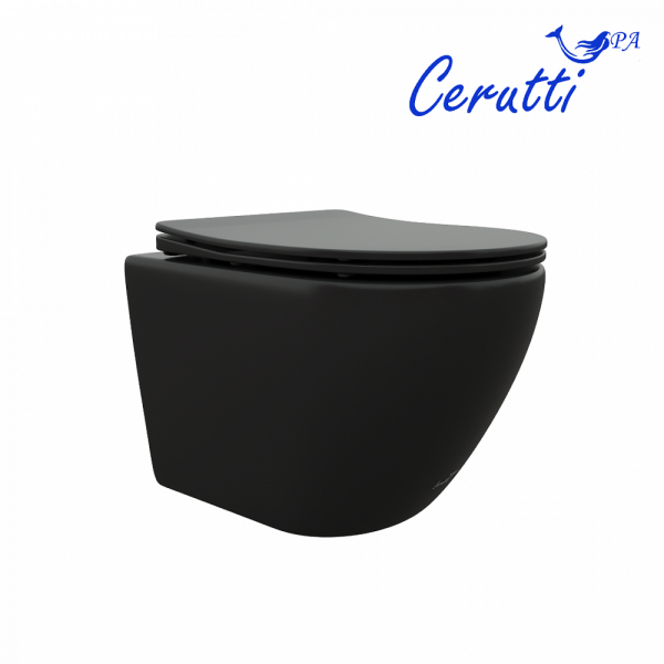 Унитаз подвесной Ceruttispa TICINO Aria MB CT8918 черный матовый, ТЕРМООБЖИГ (не плёнка) безободковый (485х365х350)