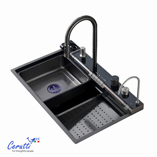 Многофункциональная кухонная мойка Ceruttispa GLORIA Pro nano black (графит) из нержавеющей стали (750х460х230)