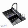 Многофункциональная кухонная мойка Ceruttispa GLORIA Pro nano black (графит) из нержавеющей стали (750х460х230)