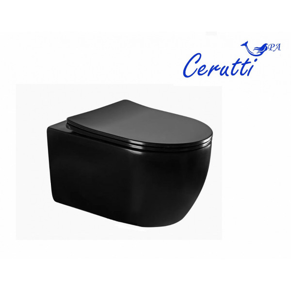 Унитаз подвесной Ceruttispa OGLIO Aria MB CT9239 безободковый (485х365х350) черный матовый, ТЕРМООБЖИГ (не плёнка)