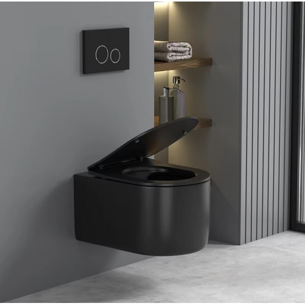Унитаз подвесной Ceruttispa TANARO Aria MB CT9238 безободковый (490х365х355) черный матовый, ТЕРМООБЖИГ (не плёнка)
