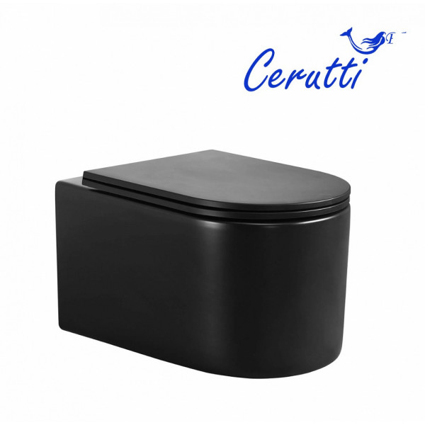 Унитаз подвесной Ceruttispa TANARO Aria MB CT9238 безободковый (490х365х355) черный матовый, ТЕРМООБЖИГ (не плёнка)