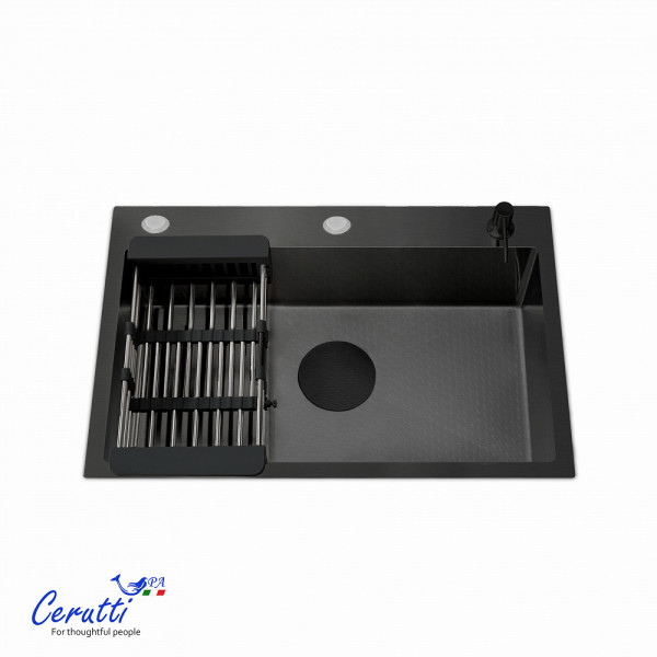 Кухонная мойка Ceruttispa GLORIA 60B nano black (графит) из нержавеющей стали (600х500х220)