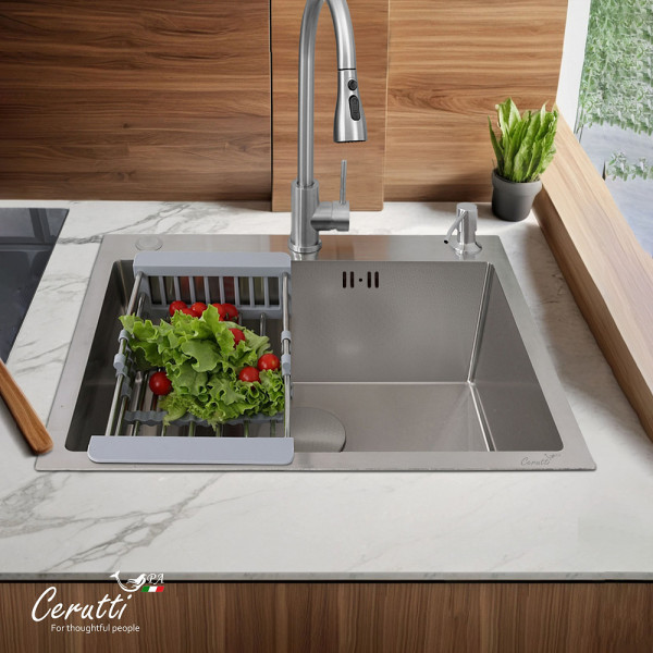 Кухонная мойка Ceruttispa GLORIA 60 nano embos (матовый хром) из нержавеющей стали (600х500х220)