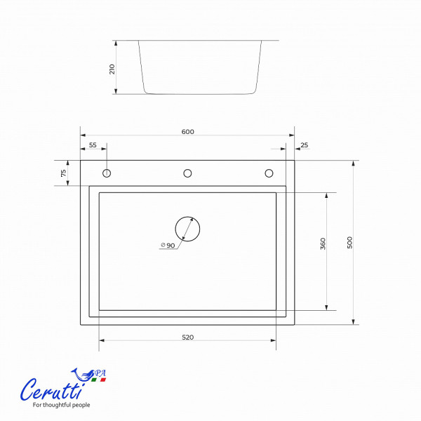 Кухонная мойка Ceruttispa GLORIA 60 nano embos (матовый хром) из нержавеющей стали (600х500х220)