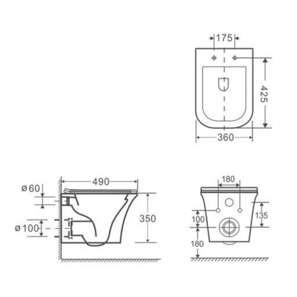 Унитаз подвесной Ceruttispa ARNO Aria CT7839 безободковый (490х360х350)