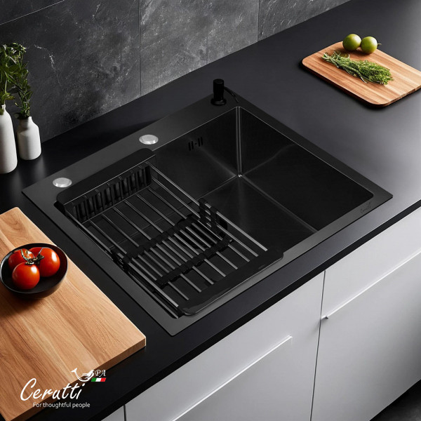 Кухонная мойка Ceruttispa GLORIA 50B nano black (графит) из нержавеющей стали (500х500х220)