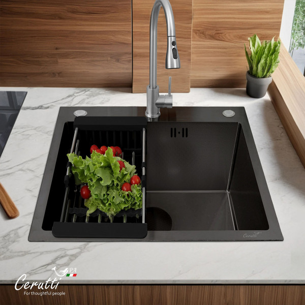 Кухонная мойка Ceruttispa GLORIA 50B nano black (графит) из нержавеющей стали (500х500х220)