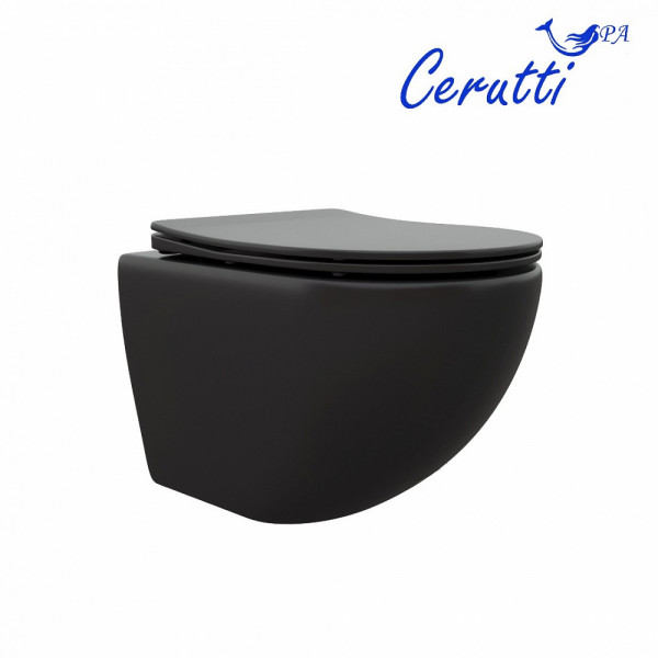 Унитаз подвесной Ceruttispa SELLA Aria MB CT9160 черный матовый, ТЕРМООБЖИГ (не плёнка) безободковый (490х360х325)