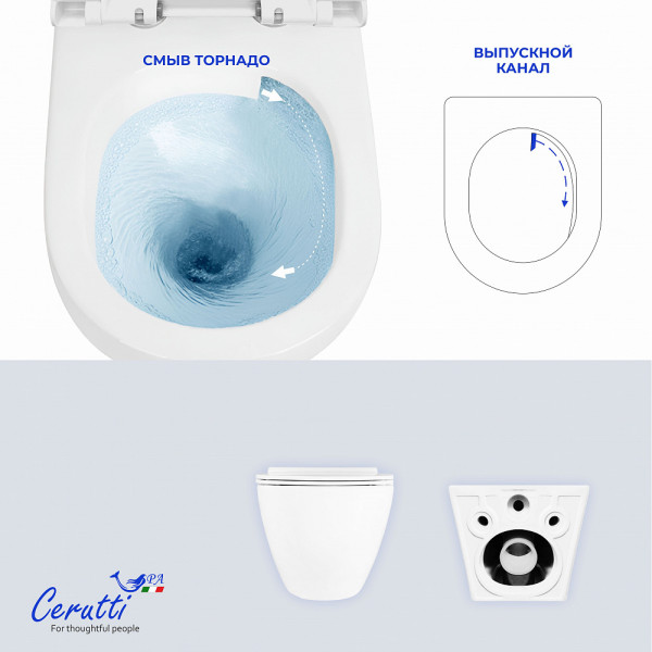 Унитаз подвесной Ceruttispa AMICI Aria Tornado CT11388 безободковый (490х335х340)