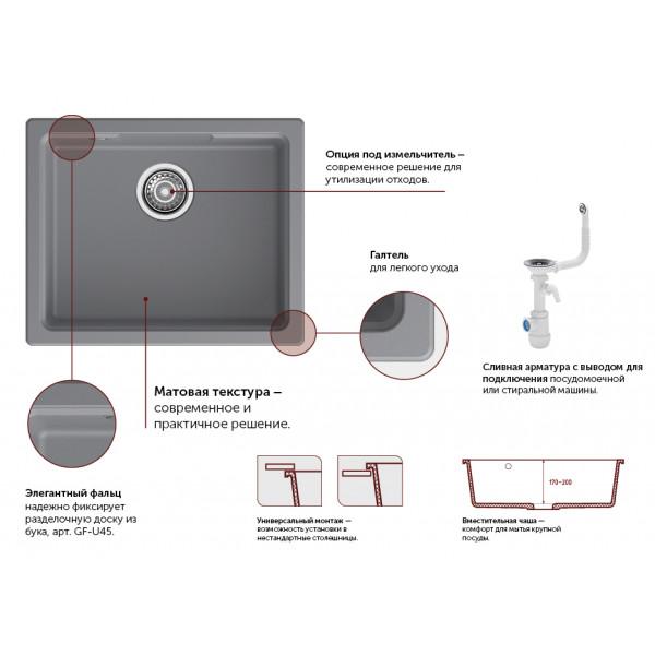 Мойка для кухни GranFest GF-URBAN 4555 белый