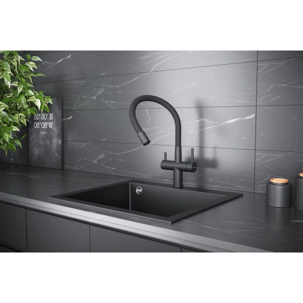 Кухонный смеситель KUCHENSTERN WURM-FE sus 304 Вороненая сталь 750GM80
