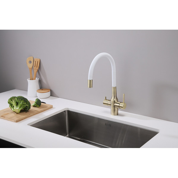Смеситель для кухни SALIX, бронза, белый шланг, Sa213419-BRw, Paulmark