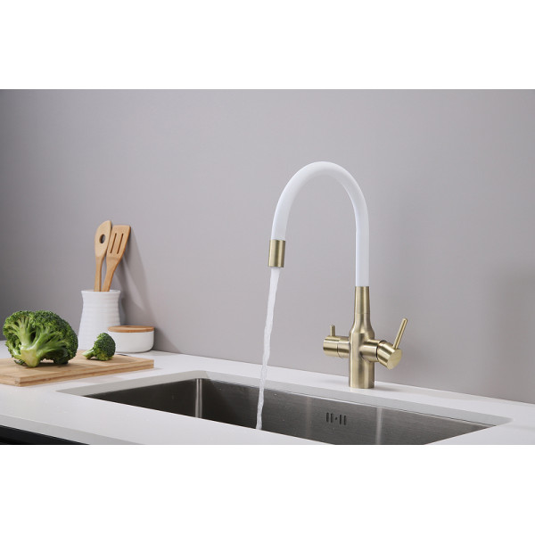 Смеситель для кухни SALIX, бронза, белый шланг, Sa213419-BRw, Paulmark
