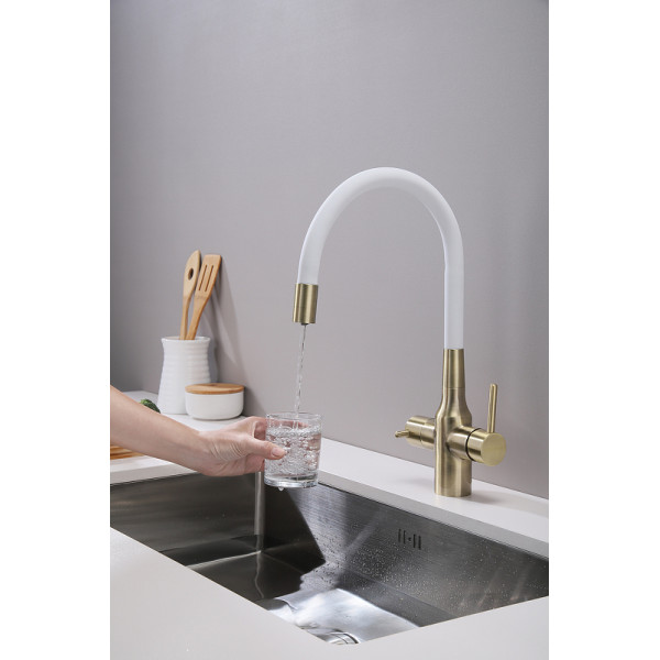 Смеситель для кухни SALIX, бронза, белый шланг, Sa213419-BRw, Paulmark