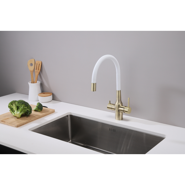 Смеситель для кухни SALIX, бронза, белый шланг, Sa213419-BRw, Paulmark
