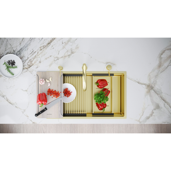 Мойка нерж. сталь NEXT-MULTI SINK 74 UNI, PM787445-LG, светлое золото, 740х450мм, Paulmark