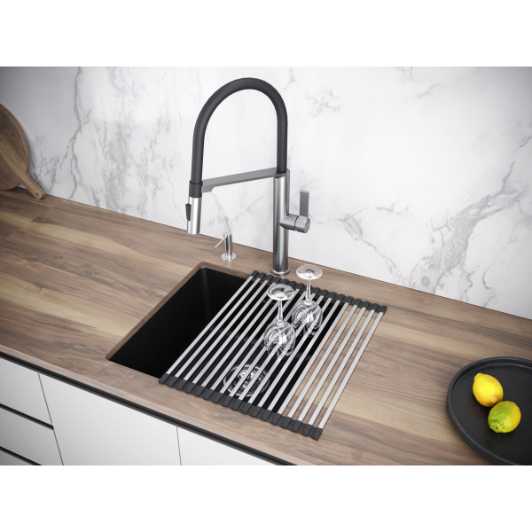 Мойка LUMI 45UNI, IT-GRANIT, LU45-BL, черный гранит, 455х460, Paulmark