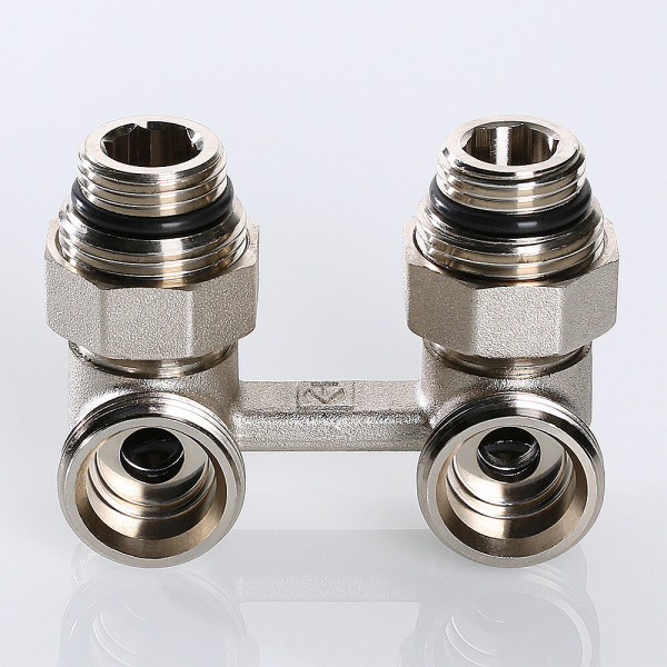 Узел нижнего подключения радиатора Valtec угловой c комплектом адаптеров 1/2", 3/4хЕвроконус
