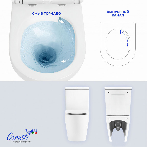 Унитаз напольный Ceruttispa PIERA Tornado CT10560 безободковый (630х350х795)