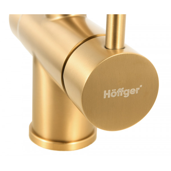 Смеситель для кухонной мойки Hoffger Liza HFG-Liza 500G Gold с гибким изливом, с подключением к фильтру, золото