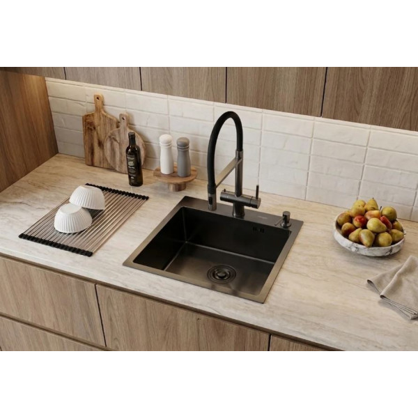 Смеситель для кухонной мойки Hoffger Liza HFG-Liza 500B Black с гибким изливом, с подключением к фильтру, черный