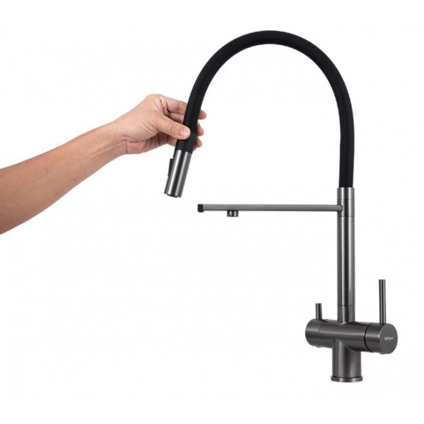 Смеситель для кухонной мойки Hoffger Liza HFG-Liza 500B Black с гибким изливом, с подключением к фильтру, черный