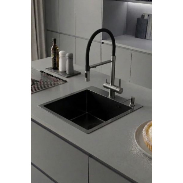Смеситель для кухонной мойки Hoffger Liza HFG-Liza 500B Black с гибким изливом, с подключением к фильтру, черный