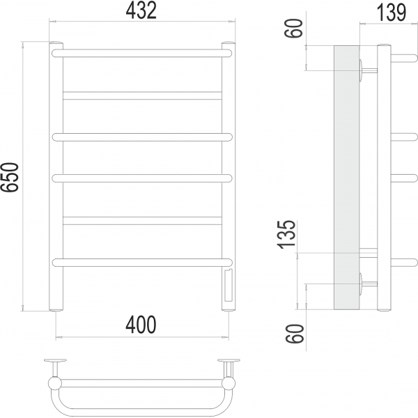 Электрический полотенцесушитель Terminus Евромикс П6 400х650 quick touch