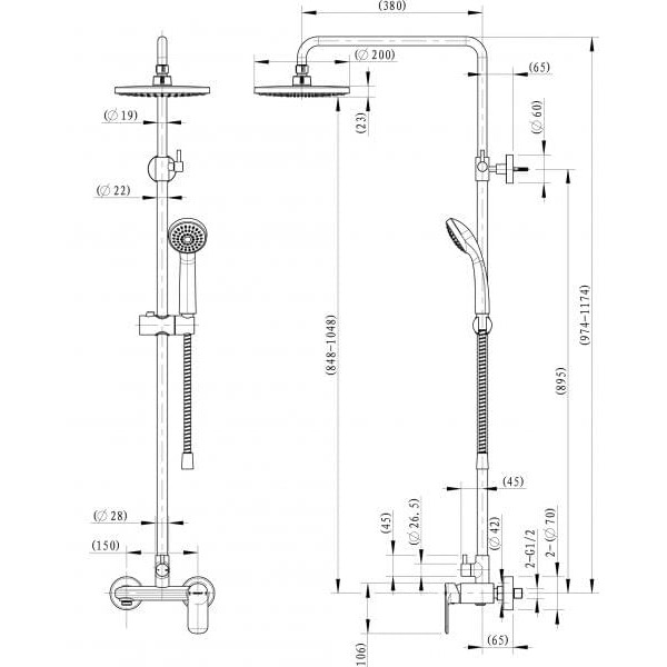 Душевая колонна со смесителем для душа Bravat Opal C F9125183CP-A1-RUS