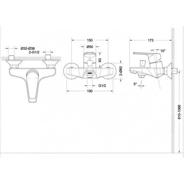 Смеситель для ванны с коротким изливом с аксессуарами Bravat Line F65299C-B-RUS