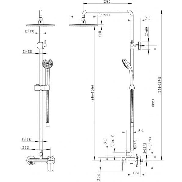 Душевая колонна со смесителем для душа Bravat Opal R F9125183CP-A2-RUS