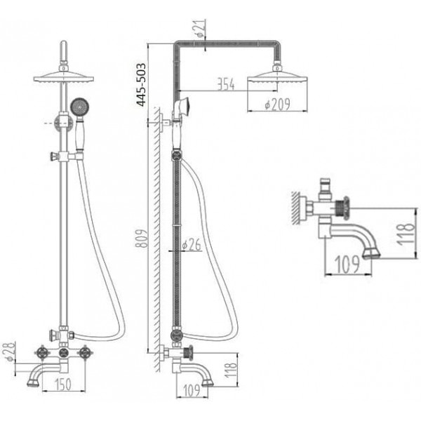 Душевая система ZORG 6-1-12 A 2002DS-BR/Бронза