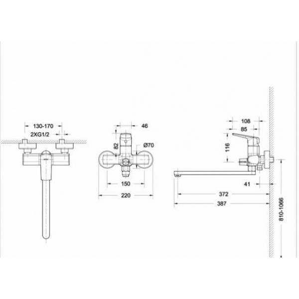 Смеситель для ванны c длинным изливом Bravat Real F6121179CP-01L