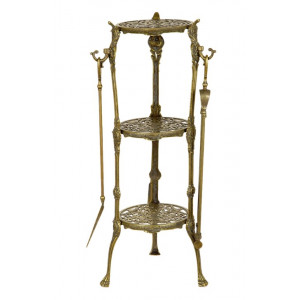 Столик с тремя каминными аксессуарами Stilars Antique bronze 131975, античный